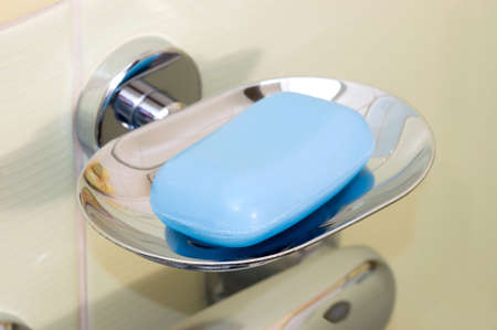 Soap bar at the soap tray in the bathroomの写真素材