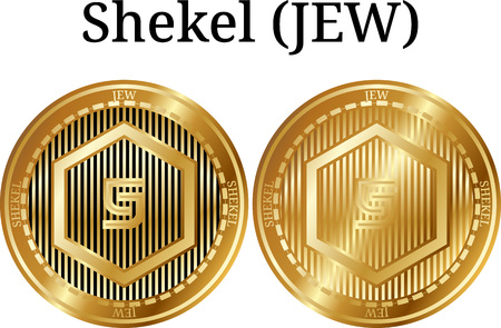 Set of physical golden coin Shekel (JEW), digital cryptocurrency. Shekel (JEW) icon set. Vector illustration isolated on white background.のイラスト素材