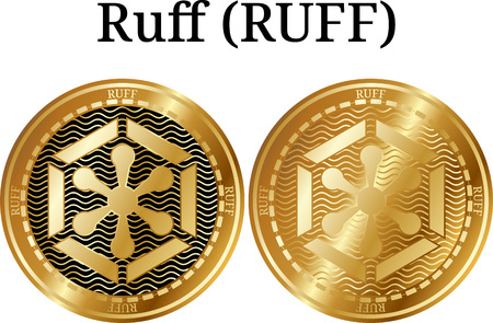Set of physical golden coin Ruff (RUFF), digital cryptocurrency. Ruff (RUFF) icon set. Vector illustration isolated on white background.のイラスト素材