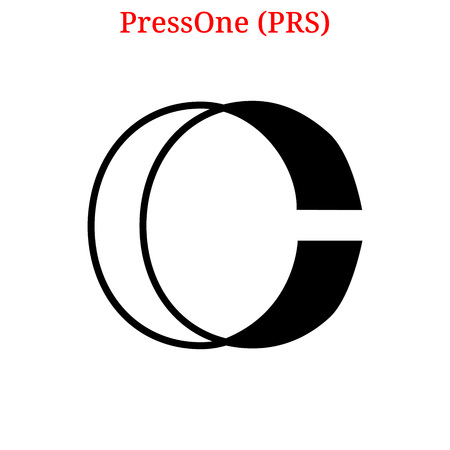 Vector PressOne (PRS) digital cryptocurrency logo. PressOne (PRS) icon. Vector illustration isolated on white background.のイラスト素材