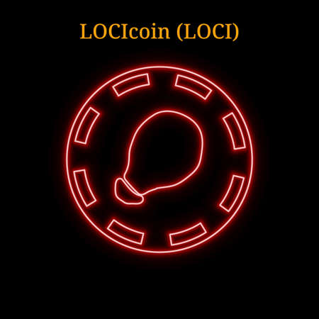 Red neon LOCIcoin (LOCI) cryptocurrency symbol. Vector illustration eps10 isolated on black backgroundのイラスト素材