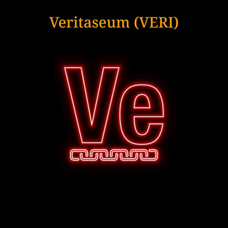 Red neon Veritaseum (VERI) cryptocurrency symbol. Vector illustration eps10 isolated on black backgroundのイラスト素材