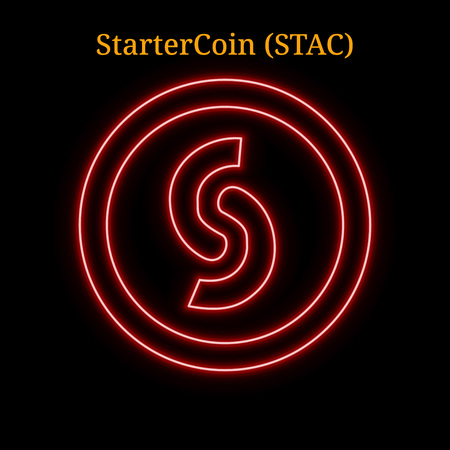 Red neon StarterCoin (STAC) cryptocurrency symbol. Vector illustration eps10 isolated on black background.のイラスト素材