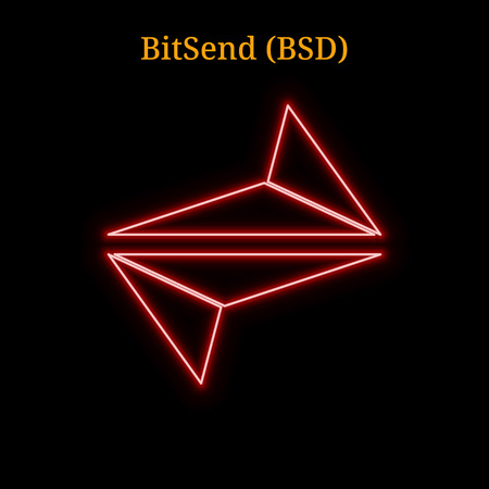Red neon BitSend (BSD) cryptocurrency symbol. A Vector illustration  isolated on black background
