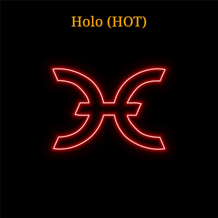 Red neon Holo (HOT) cryptocurrency symbol. Vector illustration eps10 isolated on black backgroundのイラスト素材