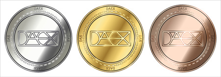 Gold, silver and bronze DAEX (DAX) cryptocurrency coin. DAEX (DAX) coin set.のイラスト素材