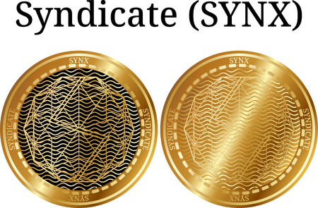 Set of physical golden coin Syndicate (SYNX), digital cryptocurrency. Syndicate (SYNX) icon set. Vector illustration isolated on white background.のイラスト素材