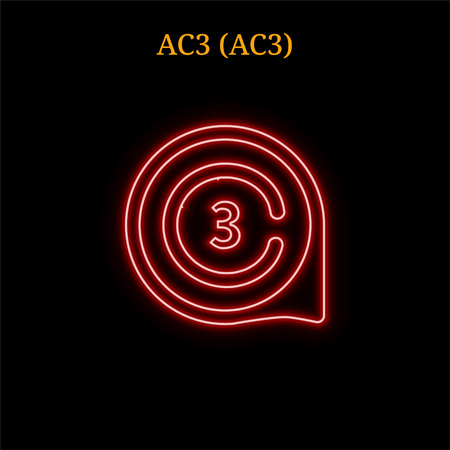 Red neon AC3 (AC3) cryptocurrency symbol. Vector illustration eps10 isolated on black backgroundのイラスト素材