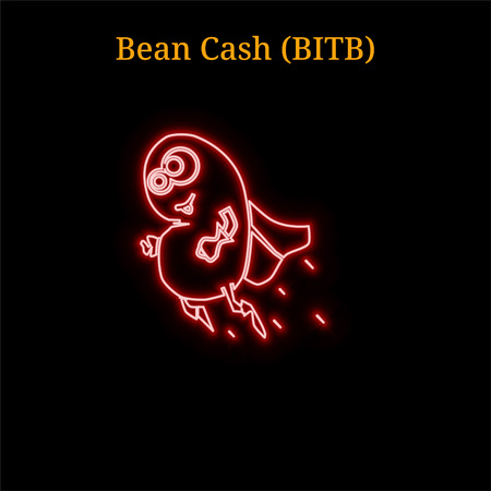 Red neon Bean Cash (BITB) cryptocurrency symbol. Vector illustration  isolated on black backgroundのイラスト素材