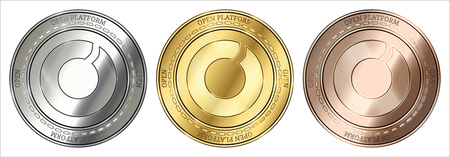 Gold, silver and bronze Open Platform (OPEN) cryptocurrency coin. Open Platform (OPEN) coin set.のイラスト素材