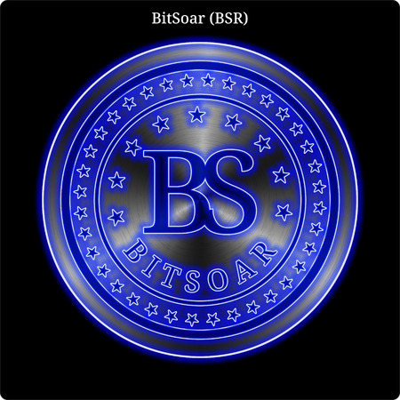 Metal BitSoar (BSR) cryptocurrency coin with blue neon glow.のイラスト素材