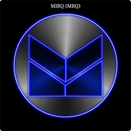 Metal MIRQ (MRQ) cryptocurrency coin with blue neon glow.のイラスト素材