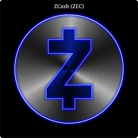 Metal Zcash (ZEC) cryptocurrency coin with blue neon glow.のイラスト素材