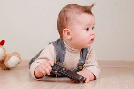 portrait of 1 year old boy made in studioの写真素材