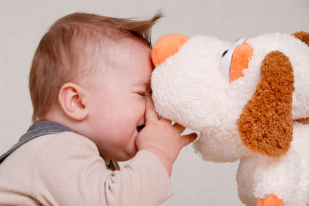 portrait of 1 year old boy made in studioの写真素材