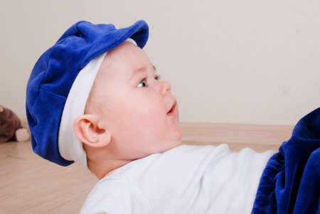 portrait of 1 year old boy made in studioの写真素材