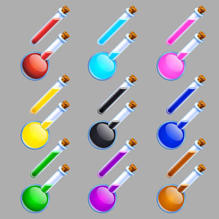 vector illustration of  colorful laboratory flasks and tubes on gray backgroundのイラスト素材