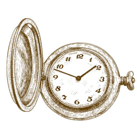 antique engraving illustration of pocket watch isolated on white backgroundのイラスト素材