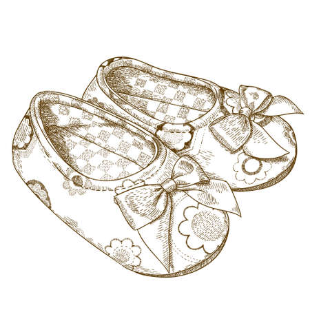 antique engraving illustration of baby slippers isolated on white backgroundのイラスト素材