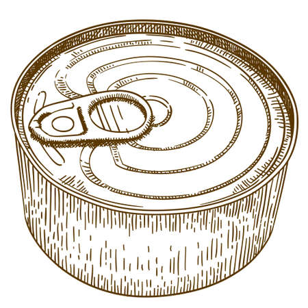 Vector antique engraving illustration of tin can conserve isolated on white backgroundのイラスト素材