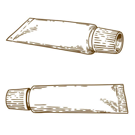 Vector antique engraving illustration of two tubes of toothpaste isolated on white backgroundのイラスト素材