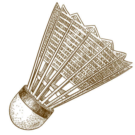 Vector antique engraving illustration of shuttlecock isolated on white backgroundのイラスト素材
