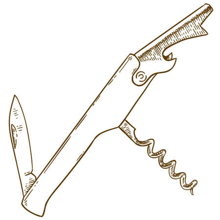 Vector antique engraving drawing illustration of corkscrew or bottle-screw isolated on white backgroundのイラスト素材