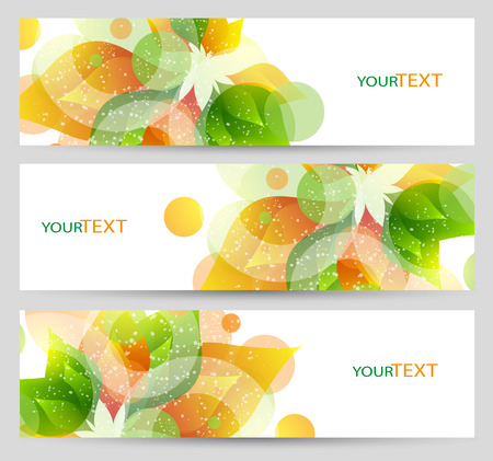 Set of three nature summer vector banners with floral elements. Abstract vector eps10 headers with place for your text.のイラスト素材