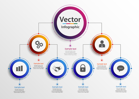 Business hierarchy organogram chart infographics. Corporate organizational structure graphic elements. Infographic design template with circles. Vector eps 10のイラスト素材