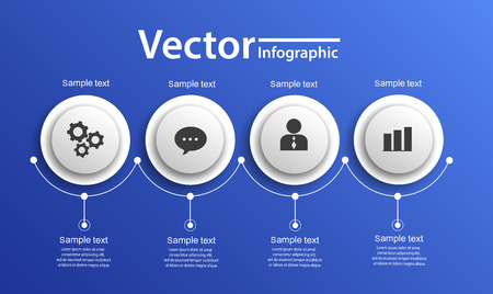 Vector infographics with circles and icons on blue backgraund. Can be used for workflow layout, diagram, business step options, banner, web design.のイラスト素材