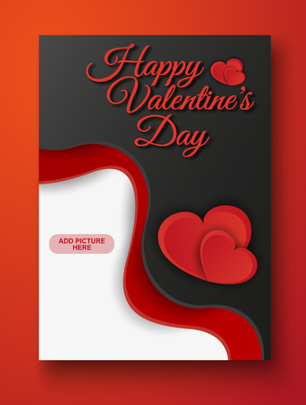 Red hearts on a red and dark background. Decorative love concept for valentines day or wedding. Sale of banners. Place for your text. Vector eps 10. Flyer designのイラスト素材