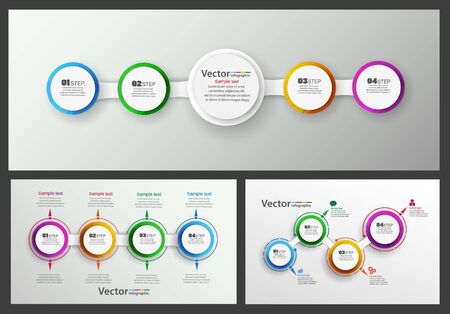 Collection of infographic that can be used for workflow layout, diagram, number options, web design. Timeline chart infographic template with options for presentations, advertising, web design.のイラスト素材
