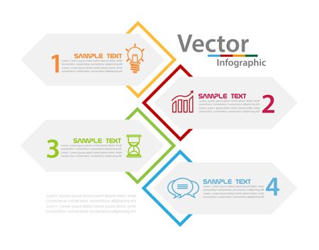 Flat line vector illustration. Infographic template with four elements. Timeline step by step. Designed for business, presentations, web design, diagrams, training with 4 stepsのイラスト素材