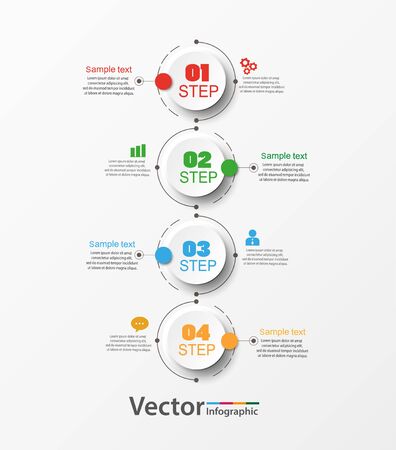 Four steps infographic with colorful circles. Can be used for workflow layout, diagram, business step options, banner, web designのイラスト素材