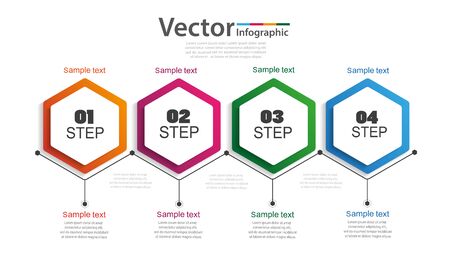 Business infographics. Timeline with 4 steps, hexagons. Vector templateのイラスト素材
