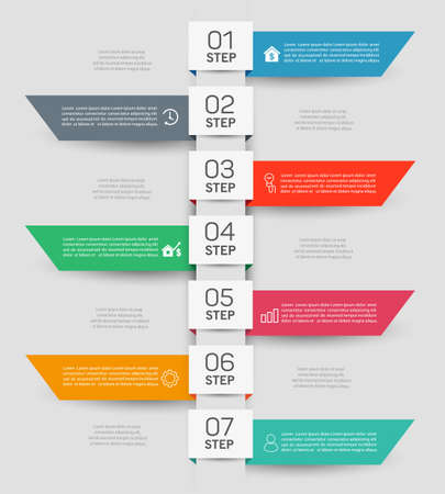 Business infographic design template with 7 options, parts, steps or processes. Vectorのイラスト素材