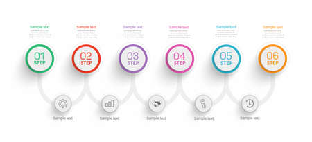 Infographic design business template with 6 options or steps. Can be used for workflow layout, diagram, annual report, web design.のイラスト素材