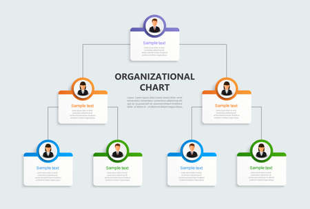 Corporate organizational chart with business avatar  icons. Business hierarchy infographic elements. Vector illustrationのイラスト素材