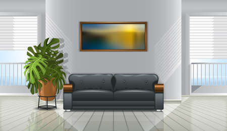 Interior with sofa, plant and picture on the wall. Vector illustrationのイラスト素材