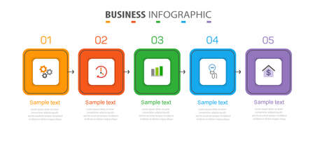 Business  infographic design template with 5 options or steps. Can be used for process diagram, presentations, workflow layout, banner, flow chart, info graphのイラスト素材