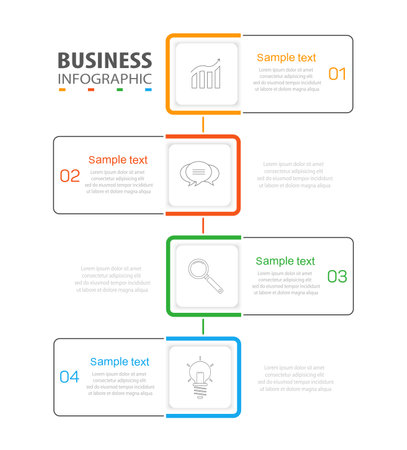 Infographic template with 4 options, workflow, process chart. Can be used for workflow layout, diagram, annual report, web design, steps or processesのイラスト素材