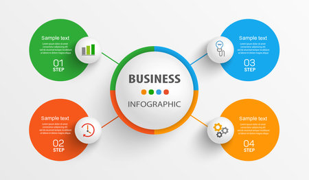 Business infographic design template with 4 options, steps or processes. Can be used for workflow layout, diagram, annual report, web designのイラスト素材