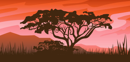 Landscape tree silhouette. Vector illustrationのイラスト素材