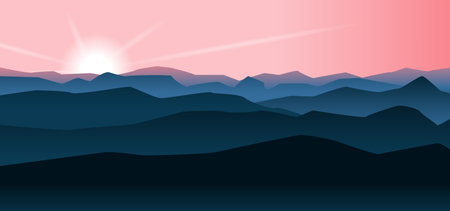 Sunset mountain landscape. Vector illustrationのイラスト素材