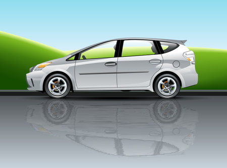 White car mockup on green hills backgroundのイラスト素材