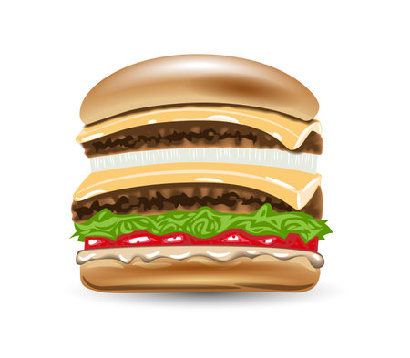Big burger isolated on white background. Vector illustrationのイラスト素材