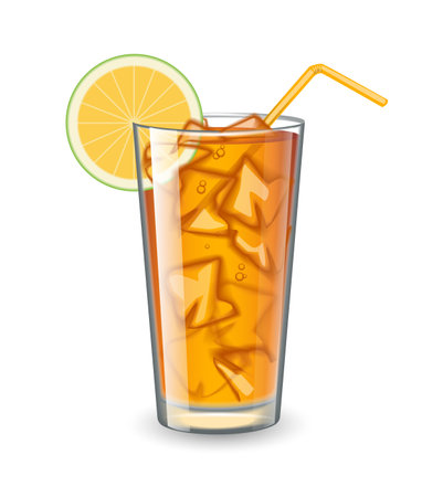 Ice tea with lemon  isolated on white background. Vector  illustrationのイラスト素材