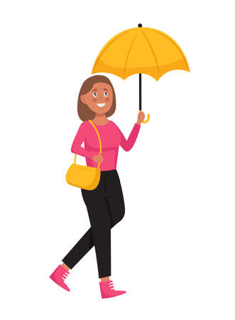 Young women holding  umbrella.  Cartoon character. Vector illustrationのイラスト素材