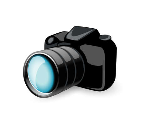 Professional camera in perspective isolated on white background. Vector illustrationのイラスト素材