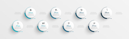 Infographic design template with 8 options, steps or processes. Can be used for workflow layout, diagram, annual report, web designのイラスト素材
